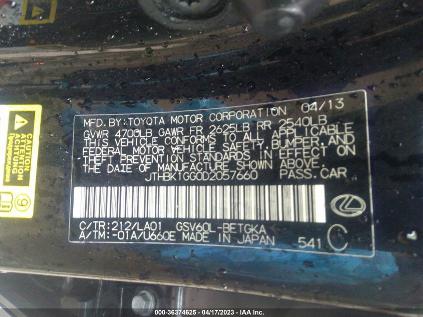2013 LEXUS ES 350 4DR SDN - JTHBK1GG0D2057660
