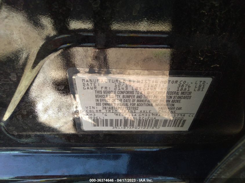 2018 NISSAN SENTRA SV - 3N1AB7AP0JY237892