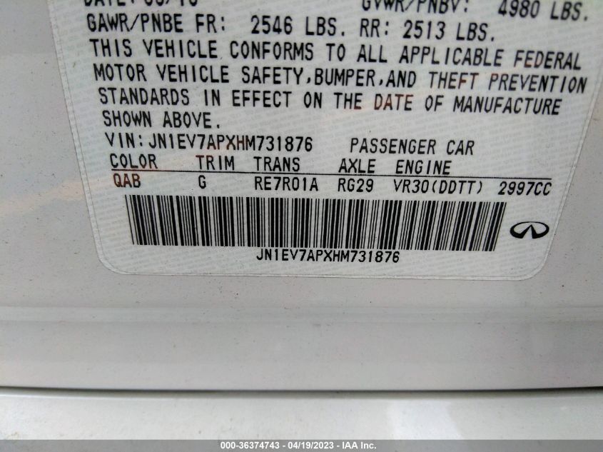 2017 INFINITI Q50 3.0T PREMIUM - JN1EV7APXHM731876