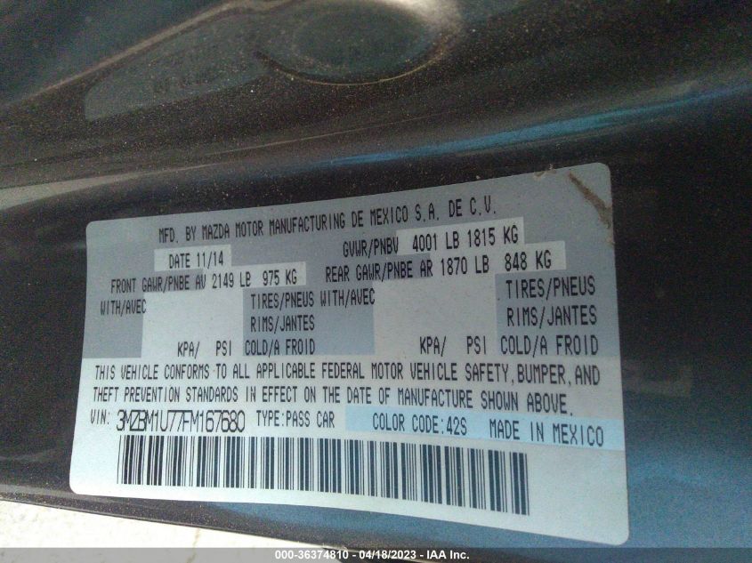 2015 MAZDA MAZDA3 I SPORT - 3MZBM1U77FM167680