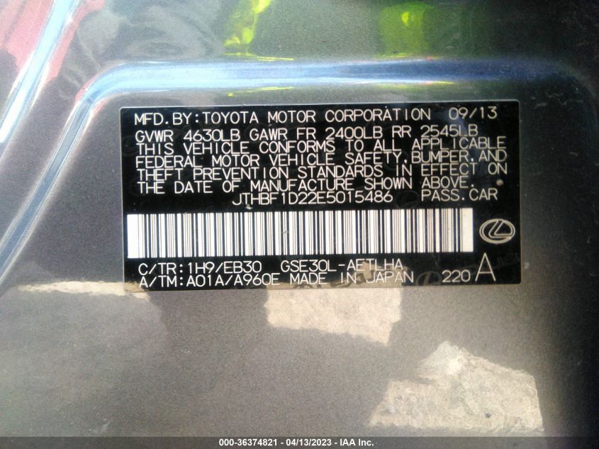 2014 LEXUS IS 250 - JTHBF1D22E5015486