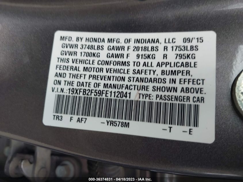 2015 HONDA CIVIC SEDAN LX - 19XFB2F59FE112041