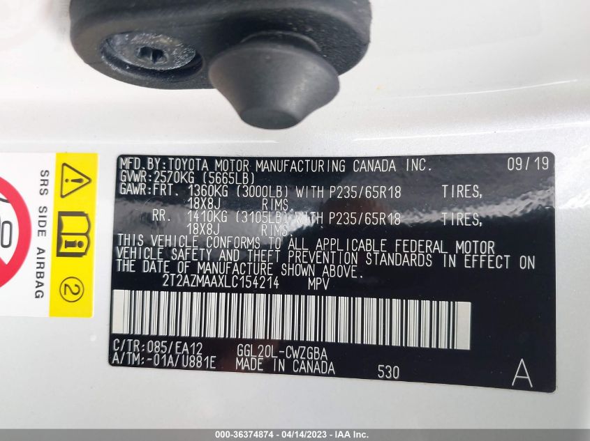 2020 LEXUS RX RX 350 - 2T2AZMAAXLC154214