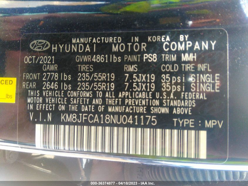 2022 HYUNDAI TUCSON HYBRID SEL CONVENIENCE KM8JFCA18NU041175