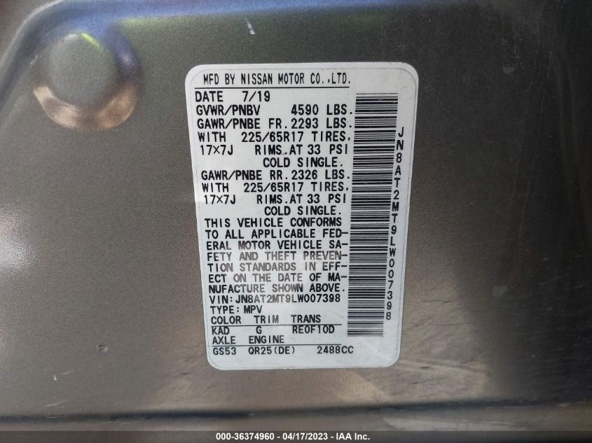 2020 NISSAN ROGUE S - JN8AT2MT9LW007398