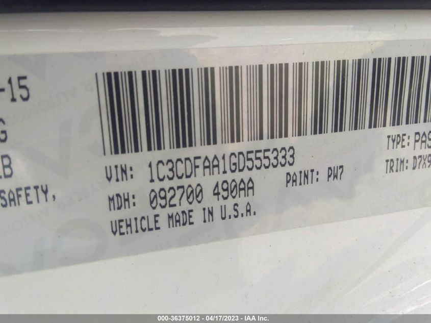 2016 DODGE DART SE - 1C3CDFAA1GD555333