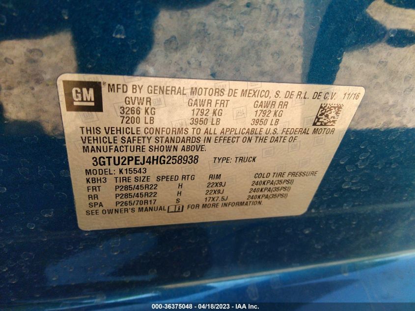 2017 GMC SIERRA 1500 DENALI - 3GTU2PEJ4HG258938