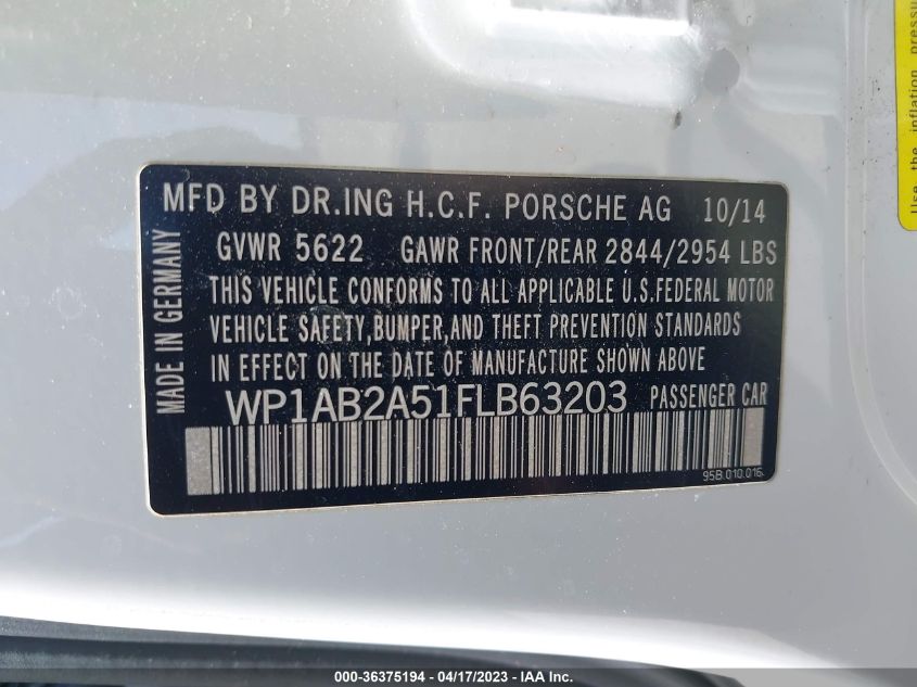 2015 PORSCHE MACAN S - WP1AB2A51FLB63203
