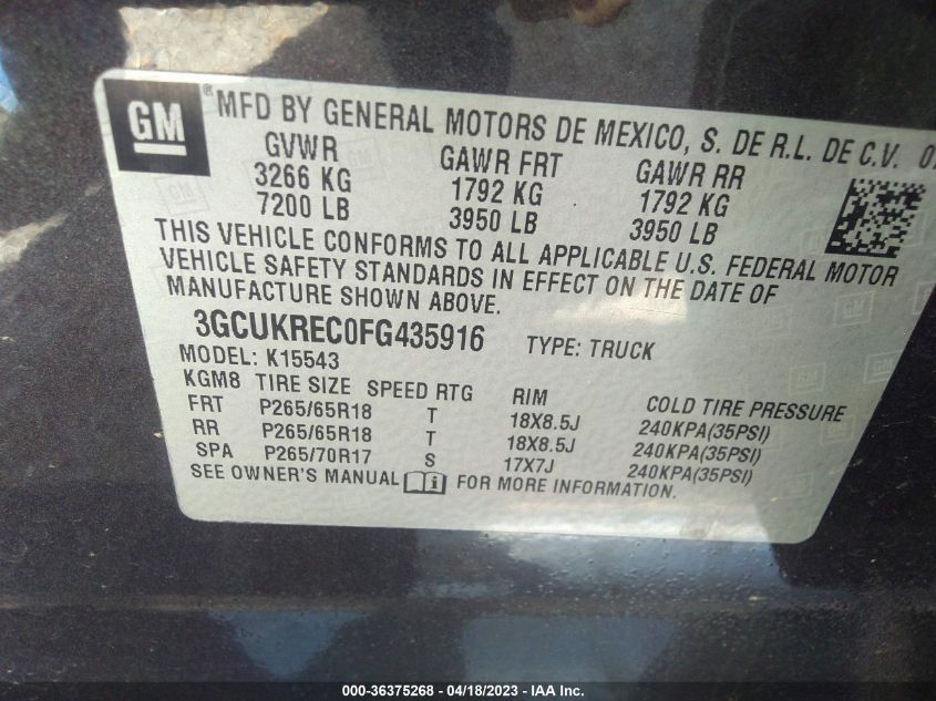 2015 CHEVROLET SILVERADO 1500 LT - 3GCUKREC0FG435916