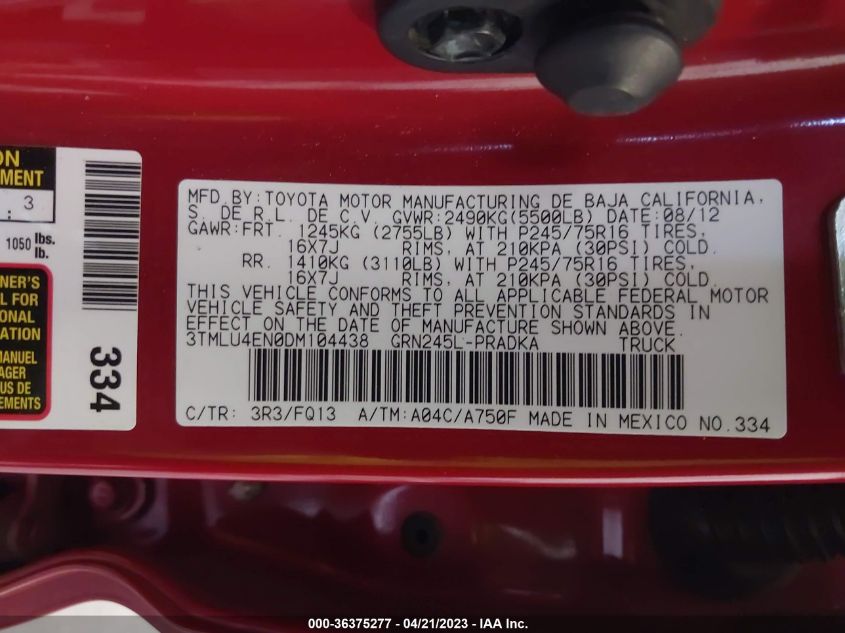 2013 TOYOTA TACOMA - 3TMLU4EN0DM104438