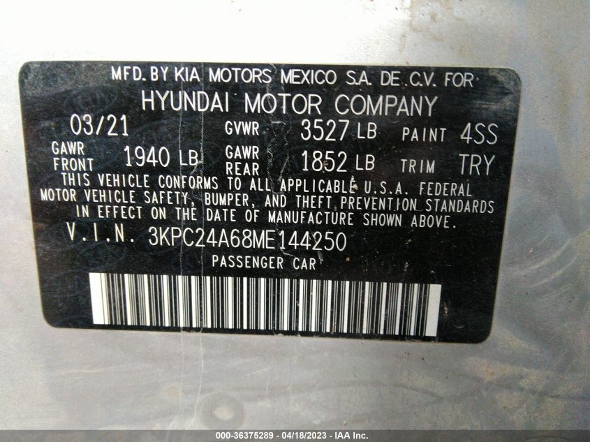 2021 HYUNDAI ACCENT SE - 3KPC24A68ME144250