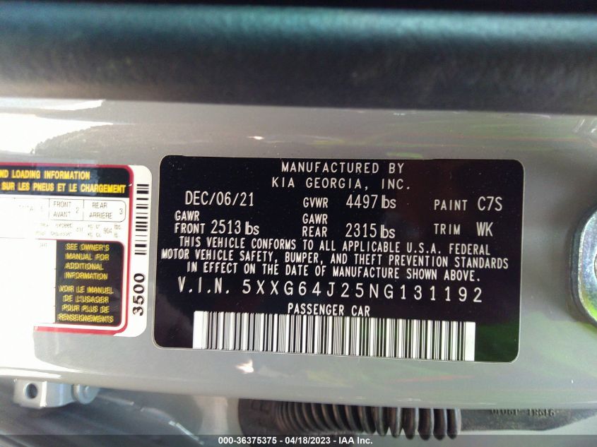 2022 KIA K5 GT-LINE - 5XXG64J25NG131192