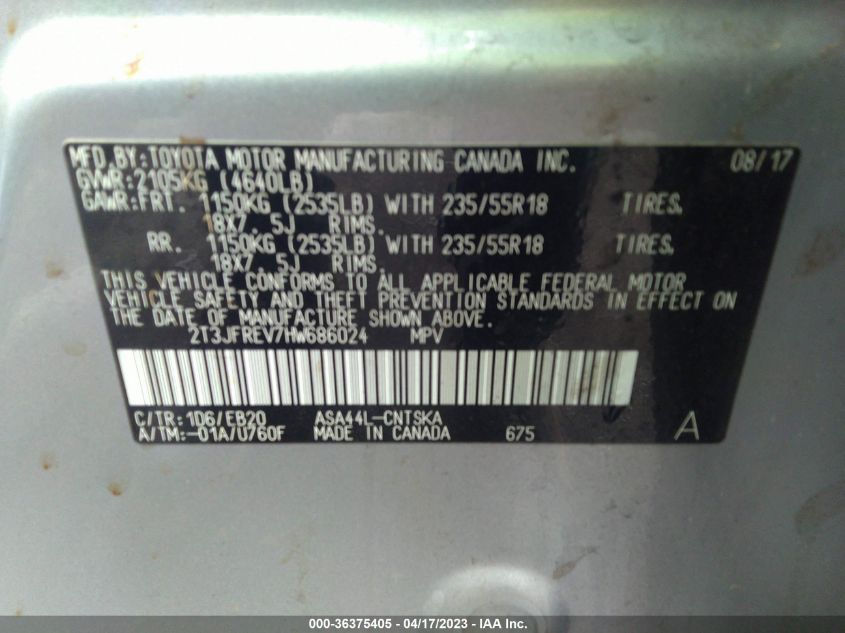 2017 TOYOTA RAV4 SE - 2T3JFREV7HW686024