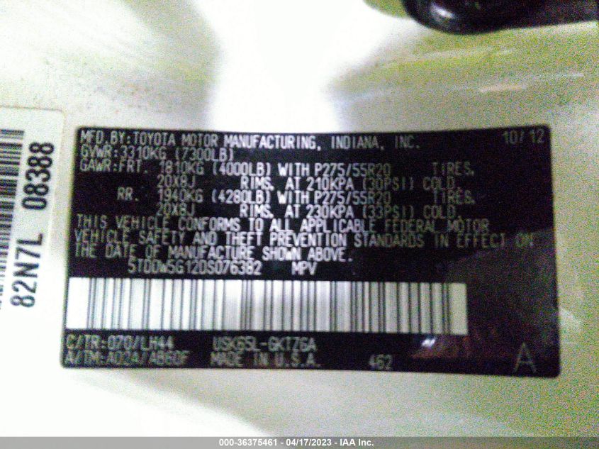 2013 TOYOTA SEQUOIA PLATINUM - 5TDDW5G12DS076382