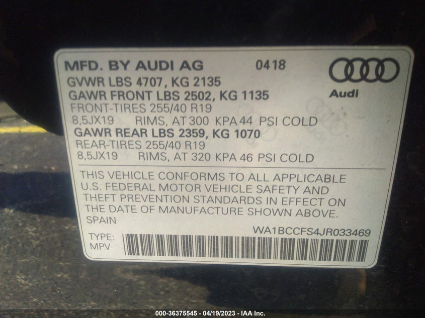 VIN WA1BCCFS4JR033469 2018 AUDI Q3 PREMIUM/SPORT PREMIUM