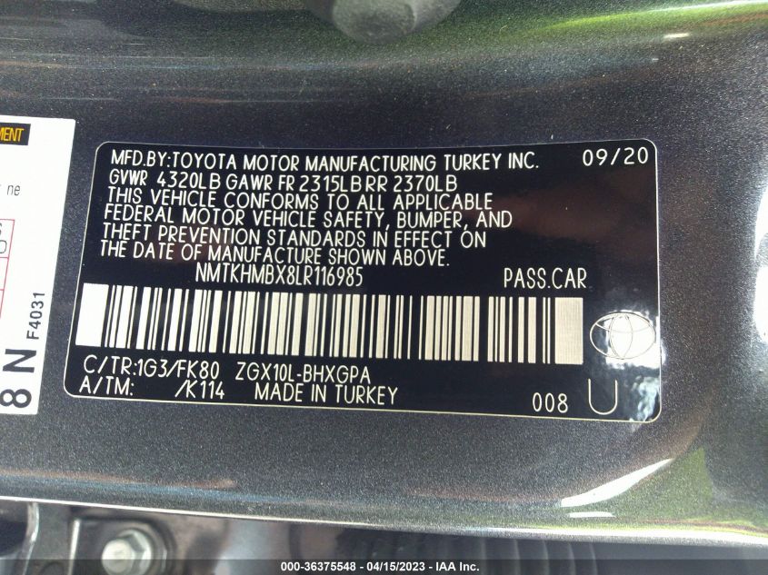 2020 TOYOTA C-HR LE/XLE/LIMITED - NMTKHMBX8LR116985