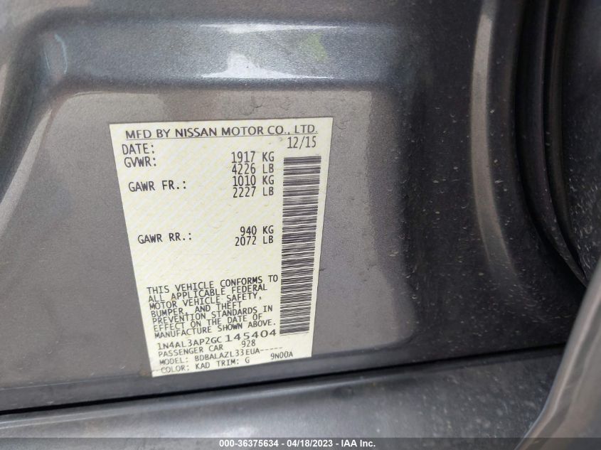 2016 NISSAN ALTIMA 2.5 - 1N4AL3AP2GC145404