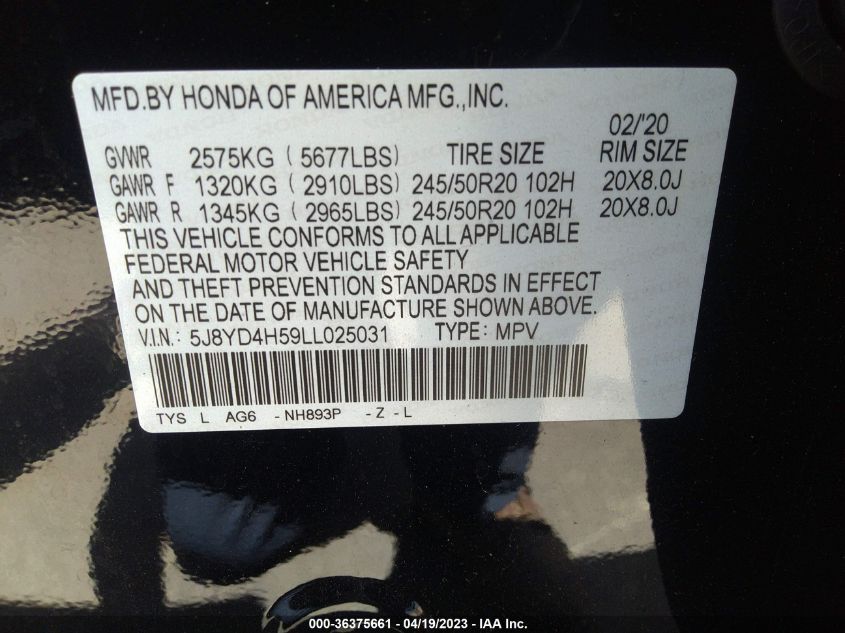 2020 ACURA MDX W/TECHNOLOGY PKG - 5J8YD4H59LL025031