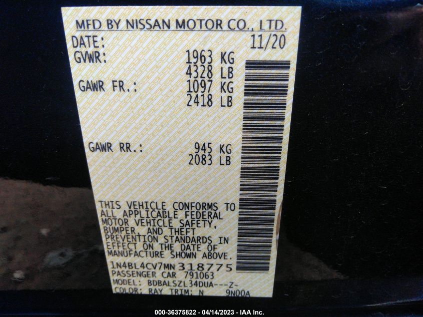 2021 NISSAN ALTIMA 2.5 SR - 1N4BL4CV7MN318775