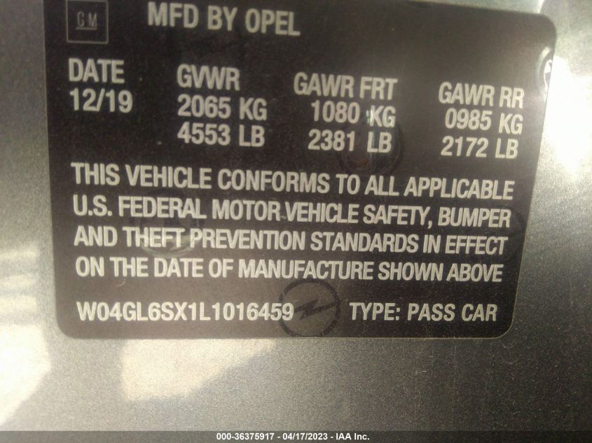 2020 BUICK REGAL SPORTBACK PREFERRED - W04GL6SX1L1016459