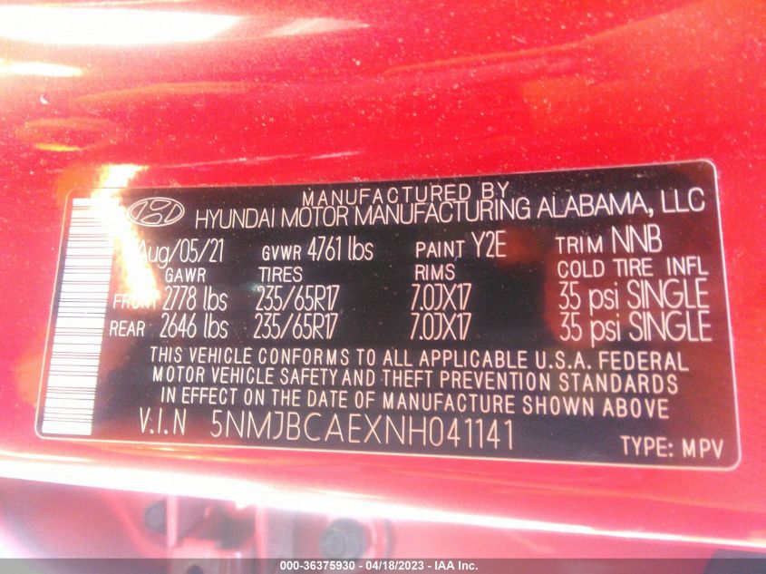 2022 HYUNDAI TUCSON SEL - 5NMJBCAEXNH041141