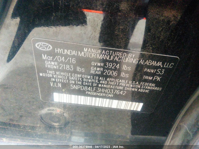 2017 HYUNDAI ELANTRA SE - 5NPD84LF3HH037642