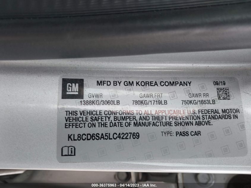 2020 CHEVROLET SPARK LT - KL8CD6SA5LC422769
