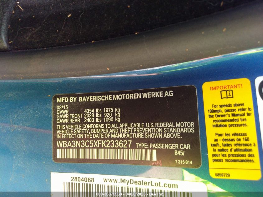 2015 BMW 4 SERIES 428I - WBA3N3C5XFK233627