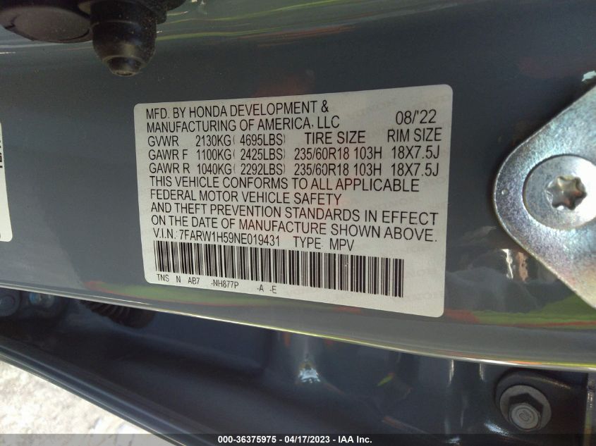 2022 HONDA CR-V EX - 7FARW1H59NE019431