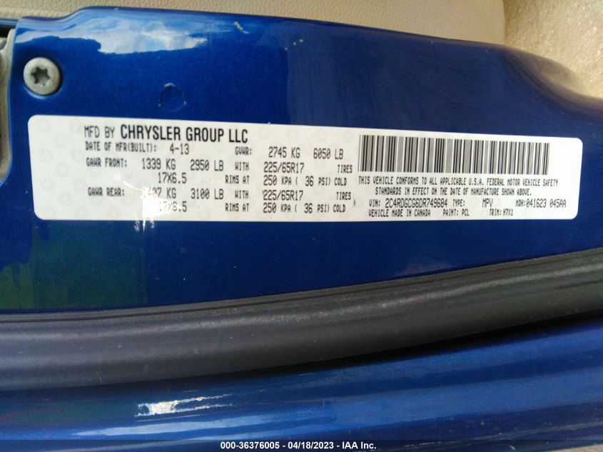 2013 DODGE GRAND CARAVAN SXT - 2C4RDGCG6DR749684