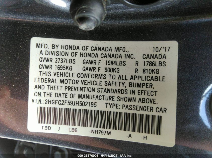 2018 HONDA CIVIC SEDAN LX - 2HGFC2F59JH502195