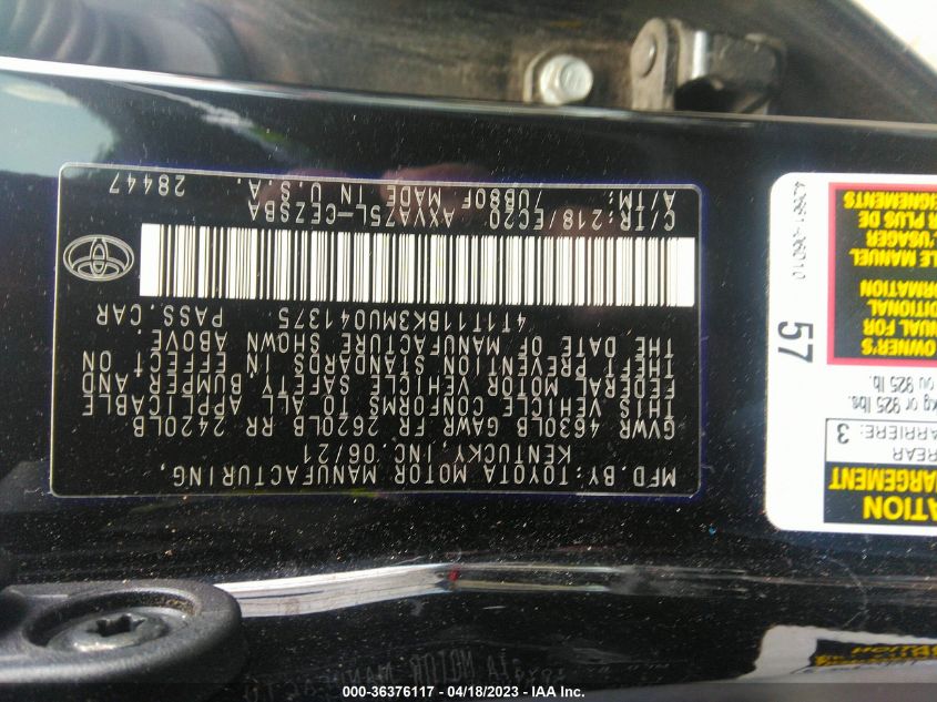 2021 TOYOTA CAMRY SE - 4T1T11BK3MU041375