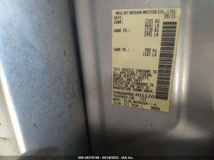 2016 NISSAN MAXIMA 3.5 SV - 1N4AA6AP8GC405120