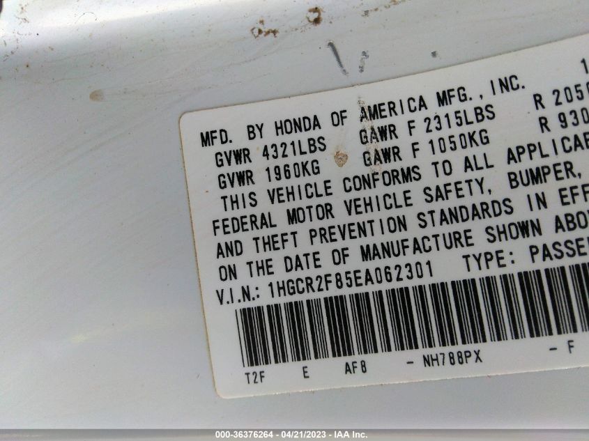 2014 HONDA ACCORD SEDAN EX-L - 1HGCR2F85EA062301