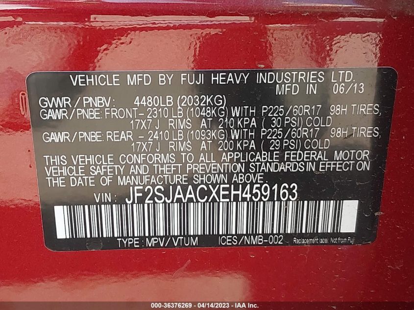 2014 SUBARU FORESTER 2.5I - JF2SJAACXEH459163