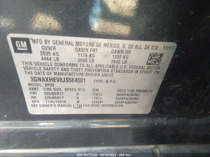 2018 CHEVROLET EQUINOX LS - 3GNAXHEV8JS564581