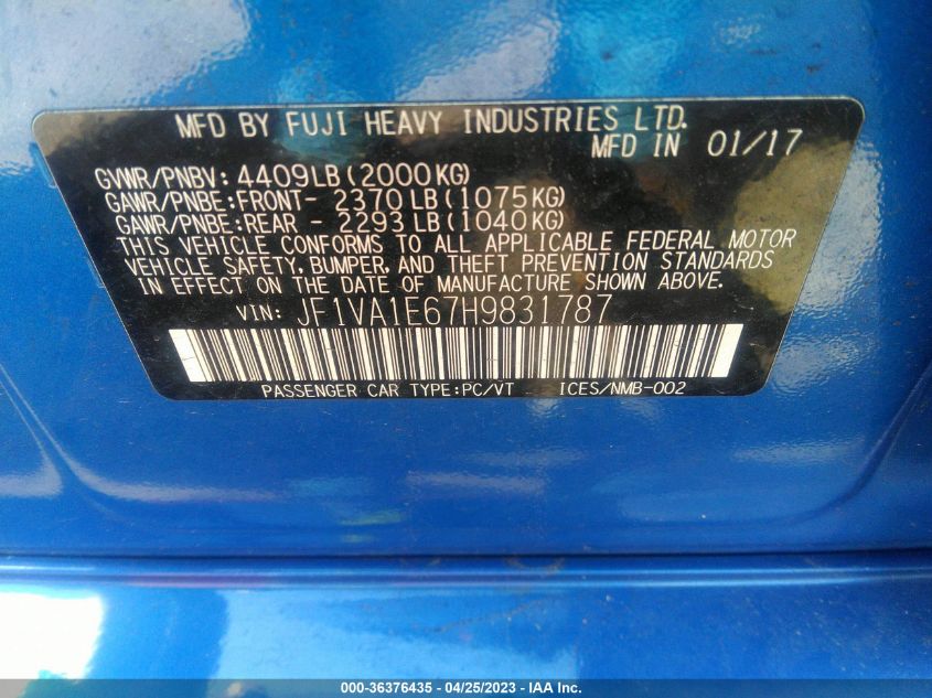 2017 SUBARU WRX PREMIUM - JF1VA1E67H9831787