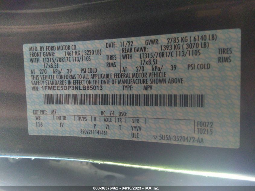 2022 FORD BRONCO BASE/BIG BEND - 1FMEE5DP3NLB85013