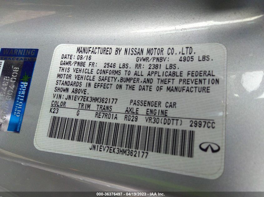 2017 INFINITI Q60 3.0T PREMIUM JN1EV7EK3HM362177
