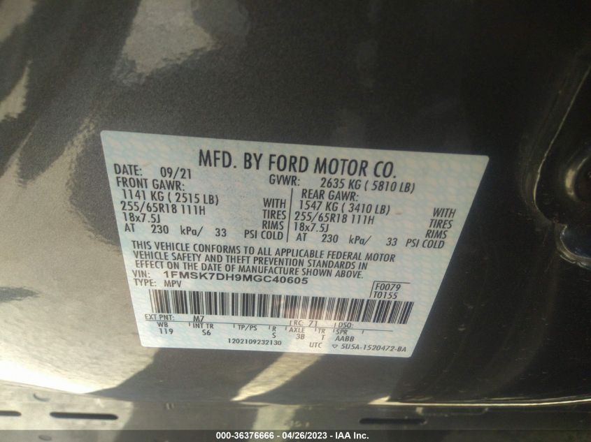 2021 FORD EXPLORER XLT - 1FMSK7DH9MGC40605