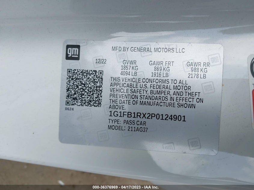 VIN 1G1FB1RX2P0124901 2023 CHEVROLET CAMARO 1LS