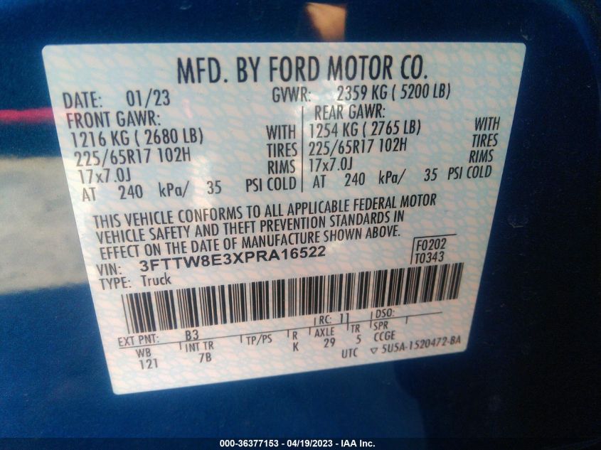2023 FORD MAVERICK XL/XLT/LARIAT 3FTTW8E3XPRA16522