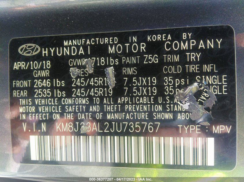 2018 HYUNDAI TUCSON SPORT - KM8J33AL2JU735767