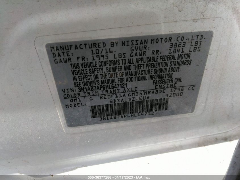 2017 NISSAN SENTRA SV - 3N1AB7AP6HL647121