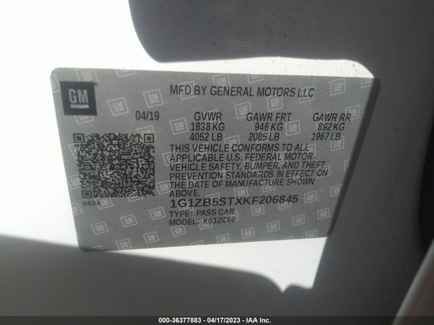 2019 CHEVROLET MALIBU LS - 1G1ZB5STXKF206845