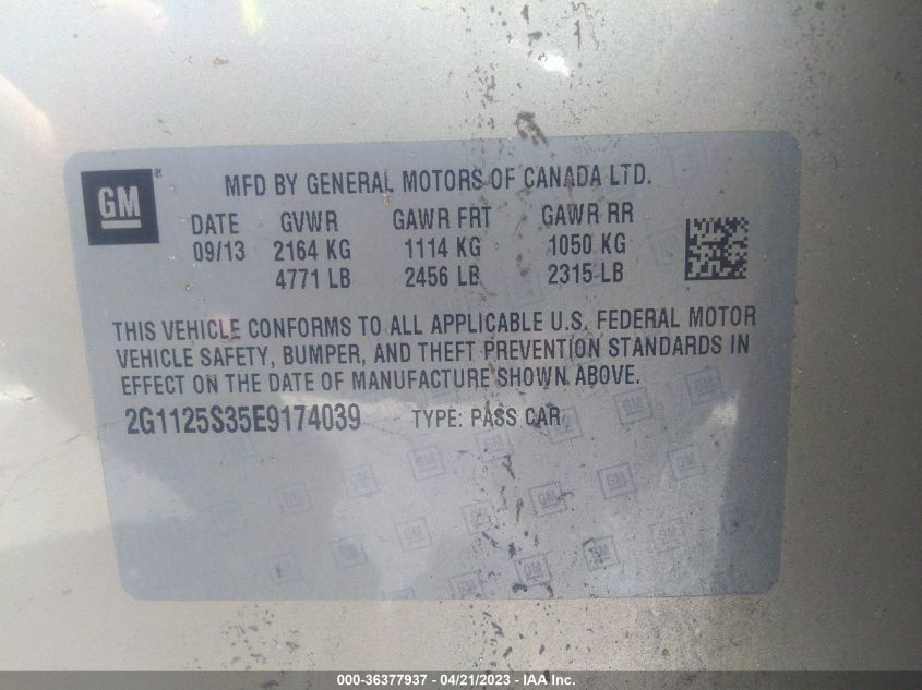 2014 CHEVROLET IMPALA LT - 2G1125S35E9174039