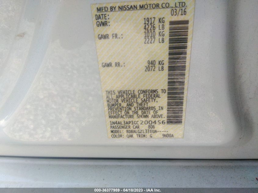 2016 NISSAN ALTIMA 2.5 - 1N4AL3AP1GC200456