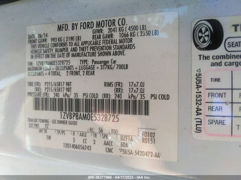 2014 FORD MUSTANG V6 - 1ZVBP8AM0E5328725