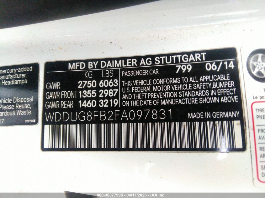 2015 MERCEDES-BENZ S-CLASS S 550 - WDDUG8FB2FA097831