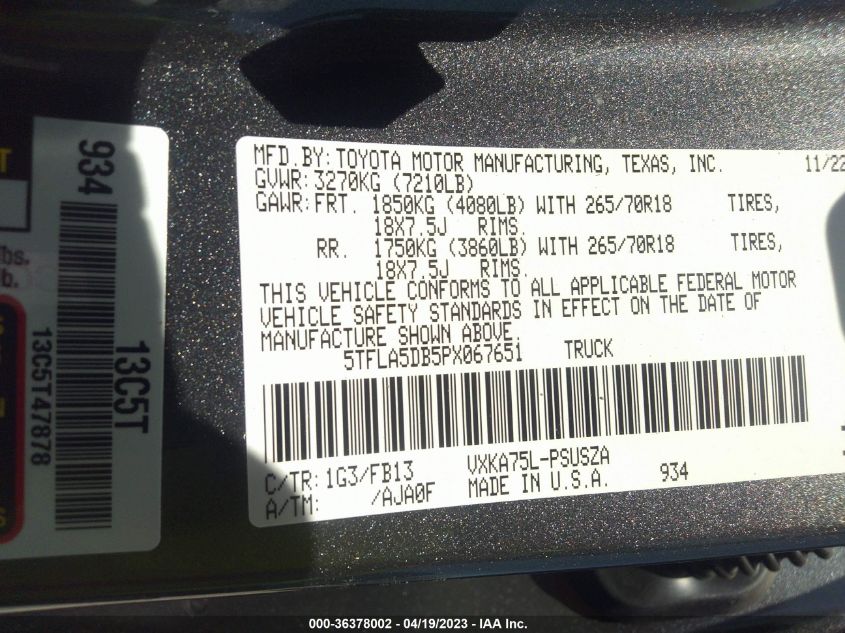 2023 TOYOTA TUNDRA 4WD SR5 - 5TFLA5DB5PX067651